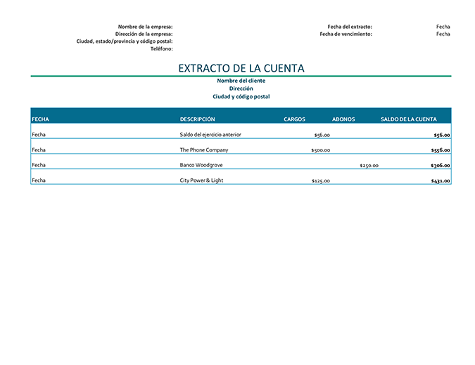 Formato De Estado De Cuenta En Excel Gratis Sample Excel Templates