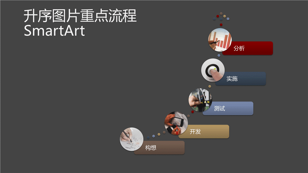 上升图片重点流程 smartart(灰底多色),宽屏