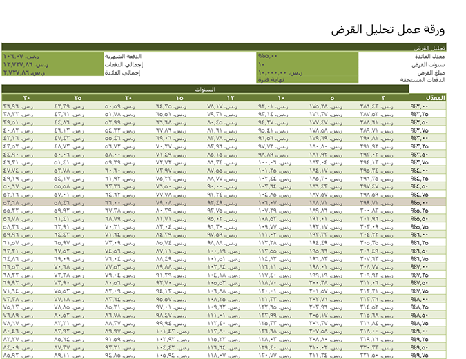 ورقة عمل تحليل القرض ورقة عمل تحليل القرض