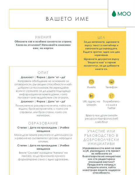Свежа и изчистена автобиография, проектирана от MOO Свежа и изчистена автобиография, проектирана от MOO