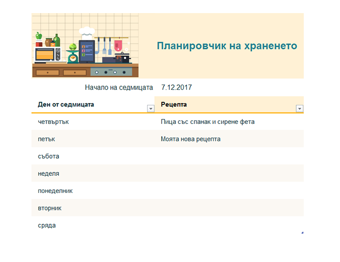 Планиране на седмичното хранене Планиране на седмичното хранене