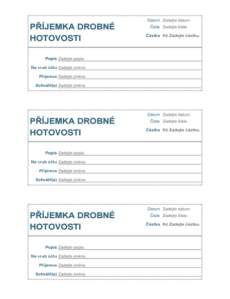 Příjemka drobné hotovosti (3 na stránku) Příjemka drobné hotovosti (3 na stránku)