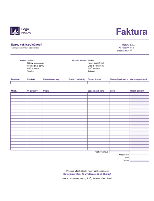 Prodejní faktura (návrh s jednoduchými řádky) Prodejní faktura (návrh s jednoduchými řádky)