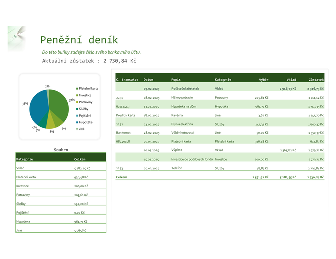 Peněžní deník s grafem Peněžní deník s grafem