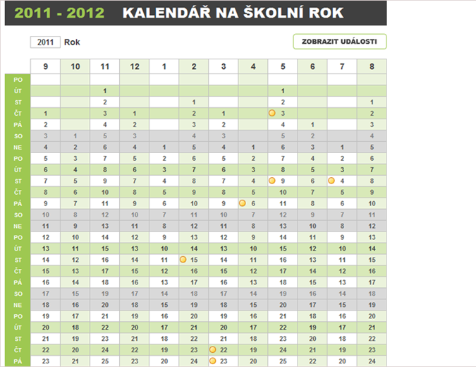 Plánovací kalendář na školní rok Plánovací kalendář na školní rok