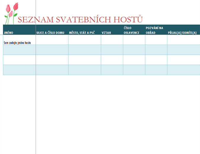 Seznam svatebních hostů (s tulipány) Seznam svatebních hostů (s tulipány)