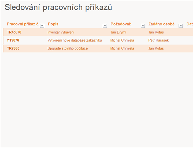 Sledování pracovních příkazů Sledování pracovních příkazů