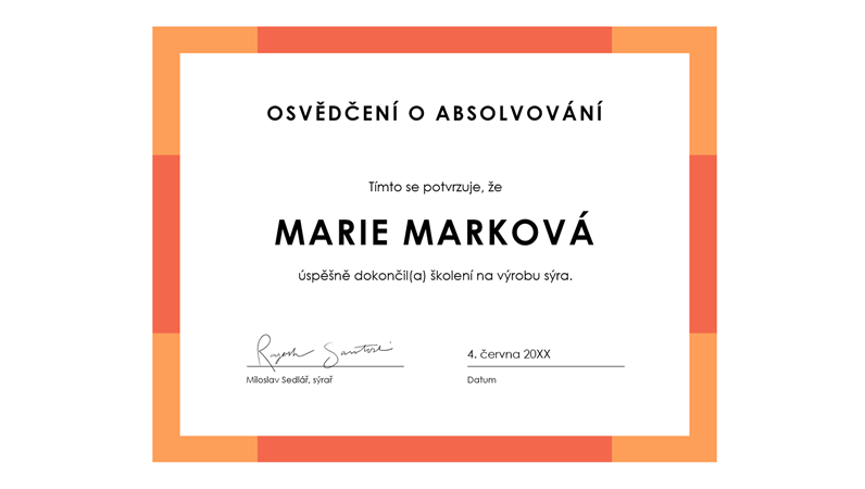 Osvědčení o absolvování (modré) Osvědčení o absolvování (modré)