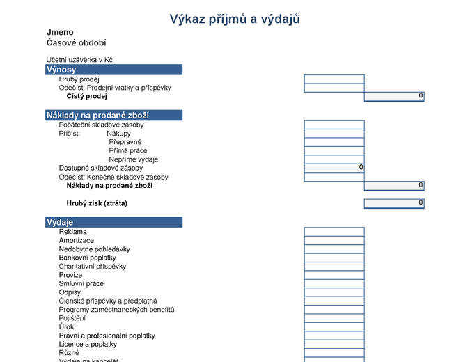 Výkaz příjmů a výdajů na 1 rok Výkaz příjmů a výdajů na 1 rok