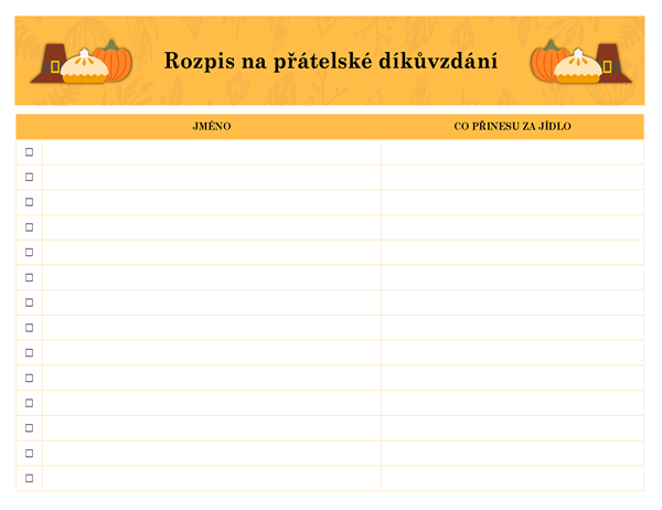 Registrační formulář na přátelské díkůvzdání Registrační formulář na přátelské díkůvzdání
