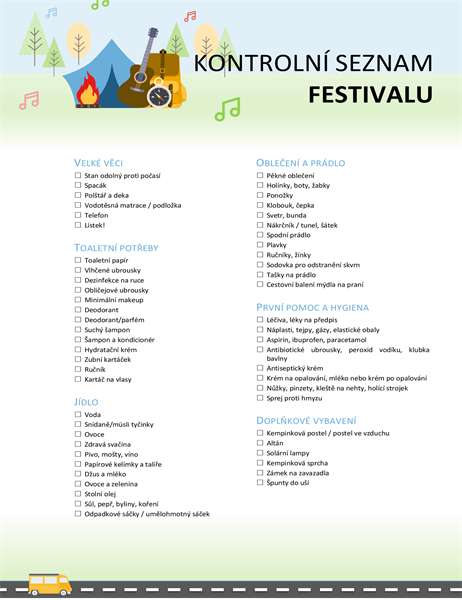 Kontrolní seznam festivalu Kontrolní seznam festivalu