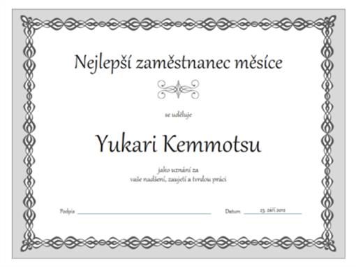 Diplom nejlepšího zaměstnance měsíce (šedý design s motivem řetězu)