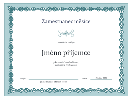 Osvědčení Zaměstnanec měsíce (design s modrým řetízkovým ohraničením) Osvědčení Zaměstnanec měsíce (design s modrým řetízkovým ohraničením)