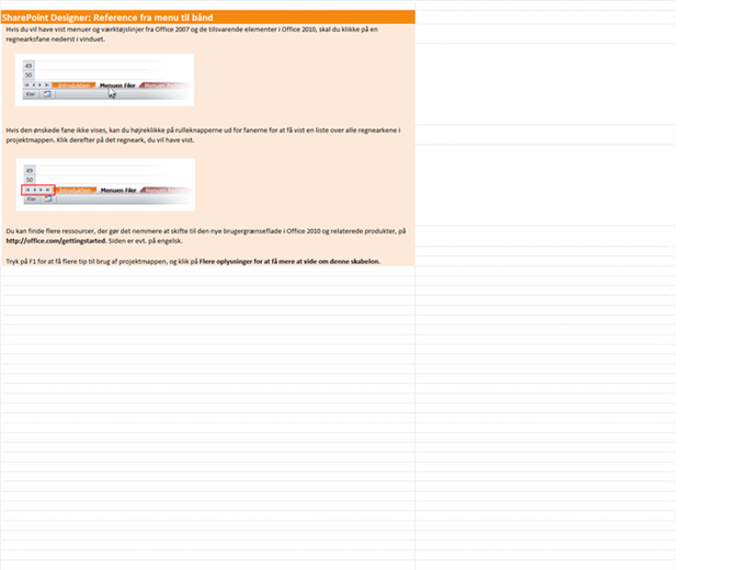SharePoint Designer 2010: projektmappe med referencer fra menuerne til båndet SharePoint Designer 2010: projektmappe med referencer fra menuerne til båndet