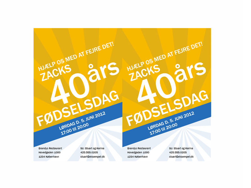 Fødselsdagsinvitation (design med blå stråler på guld) Fødselsdagsinvitation (design med blå stråler på guld)