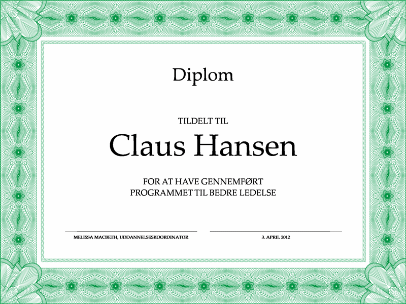Diplom for gennemførelse (grøn) Diplom for gennemførelse (grøn)