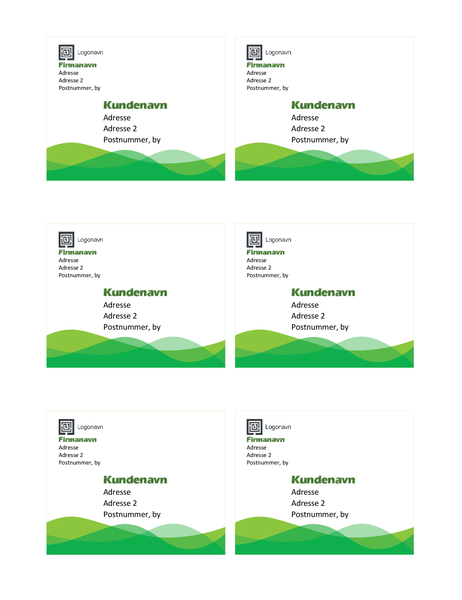 Forsendelsesmærkater (design med grøn bølge, seks pr. side) Forsendelsesmærkater (design med grøn bølge, seks pr. side)