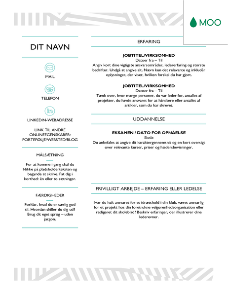 Kreativt CV – udformet af MOO Kreativt CV – udformet af MOO