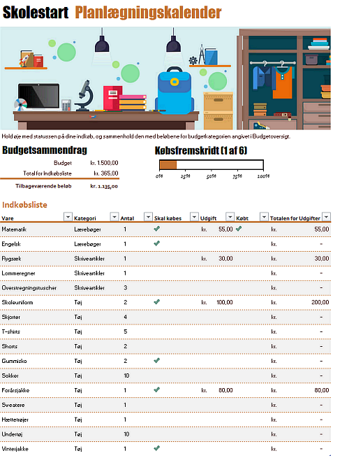 Planlægningskalender for Skolestart Planlægningskalender for Skolestart