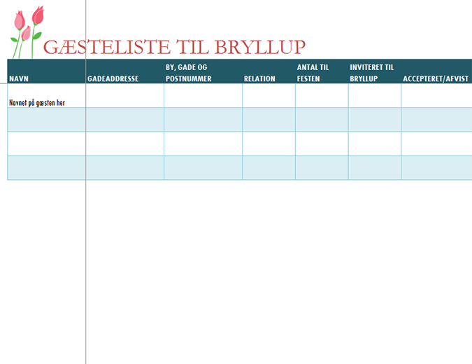 Gæsteliste til bryllup (med tulipaner) Gæsteliste til bryllup (med tulipaner)