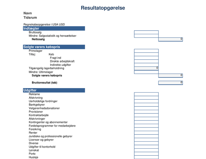 Resultatopgørelse, 1 år Resultatopgørelse, 1 år