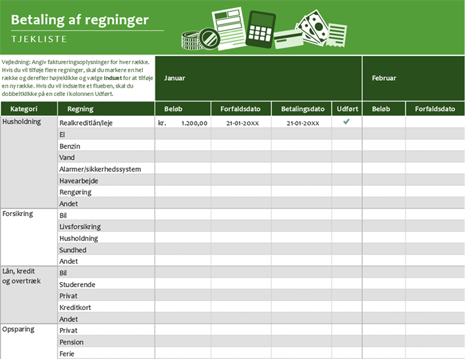 Tjekliste for betaling af regninger Tjekliste for betaling af regninger