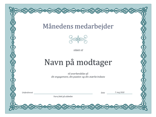 Certifikat for månedens medarbejder (design med en blå kæde) Certifikat for månedens medarbejder (design med en blå kæde)