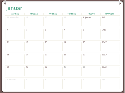 Kalender for 2018 (man.-søn., design med to ringe) Kalender for 2018 (man.-søn., design med to ringe)