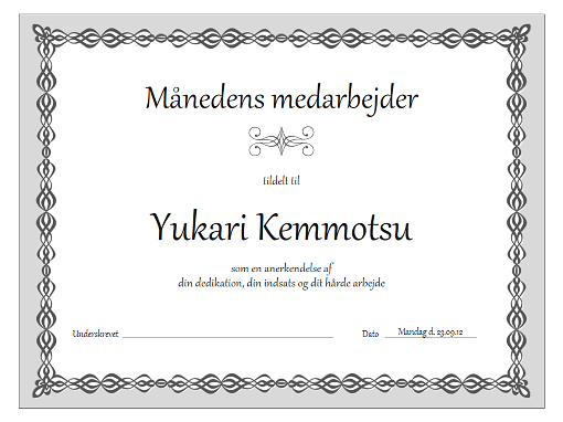 Certifikat, månedens medarbejder (design med grå kæde) Certifikat, månedens medarbejder (design med grå kæde)