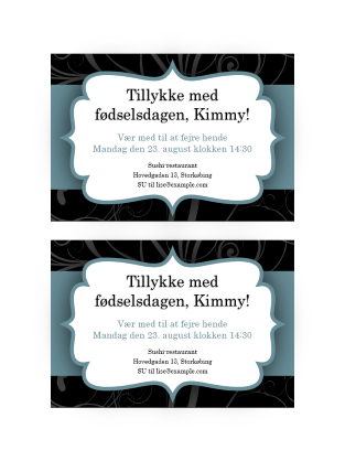 Festinvitationer (design med blåt bånd, 2 pr. side)