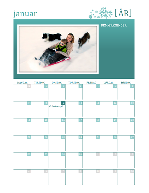 Årstidsbestemt familiekalender (alle år, man-søn)