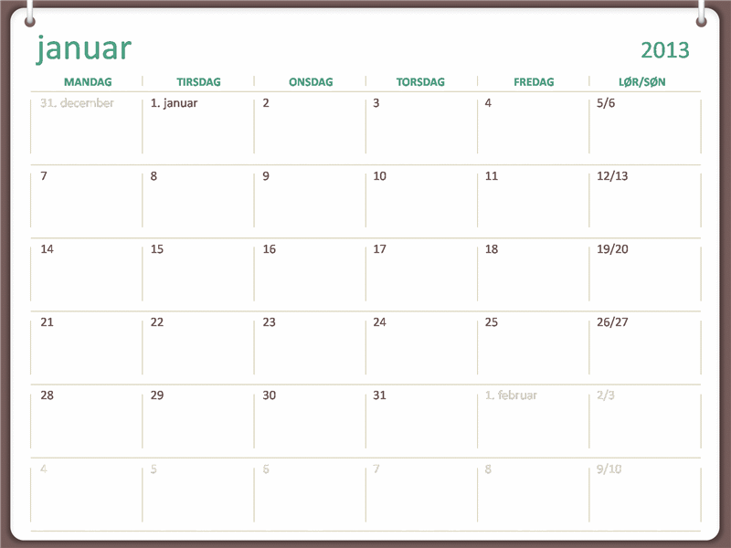 2013-kalender i torings-design (man-søn) 2013-kalender i torings-design (man-søn)