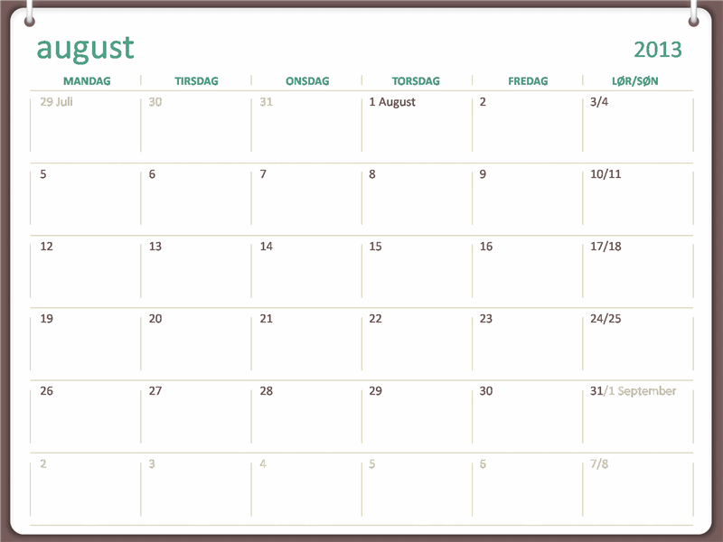 Skolekalender for 2013-2014 (august) Skolekalender for 2013-2014 (august)