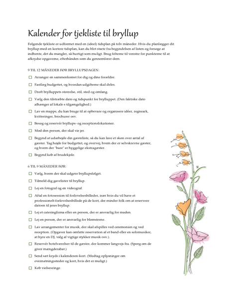 Tjekliste til bryllup (design i vandfarver) Tjekliste til bryllup (design i vandfarver)