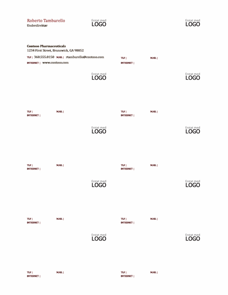 Visitkort, vandret layout med logo, venstrejusteret tekst Visitkort, vandret layout med logo, venstrejusteret tekst