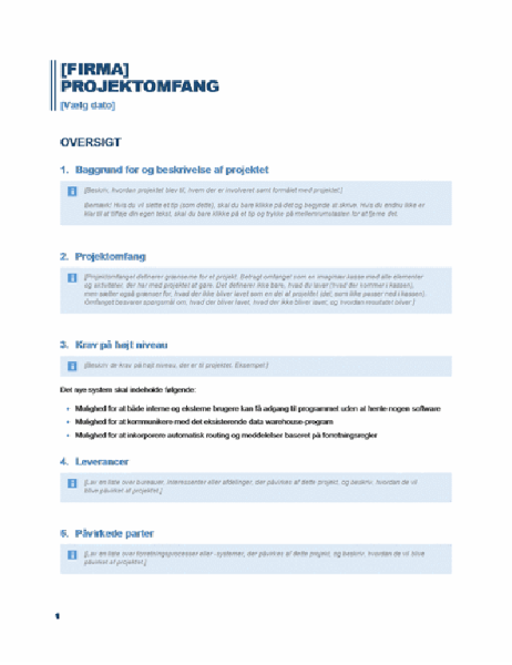 Projektets omfang Projektets omfang