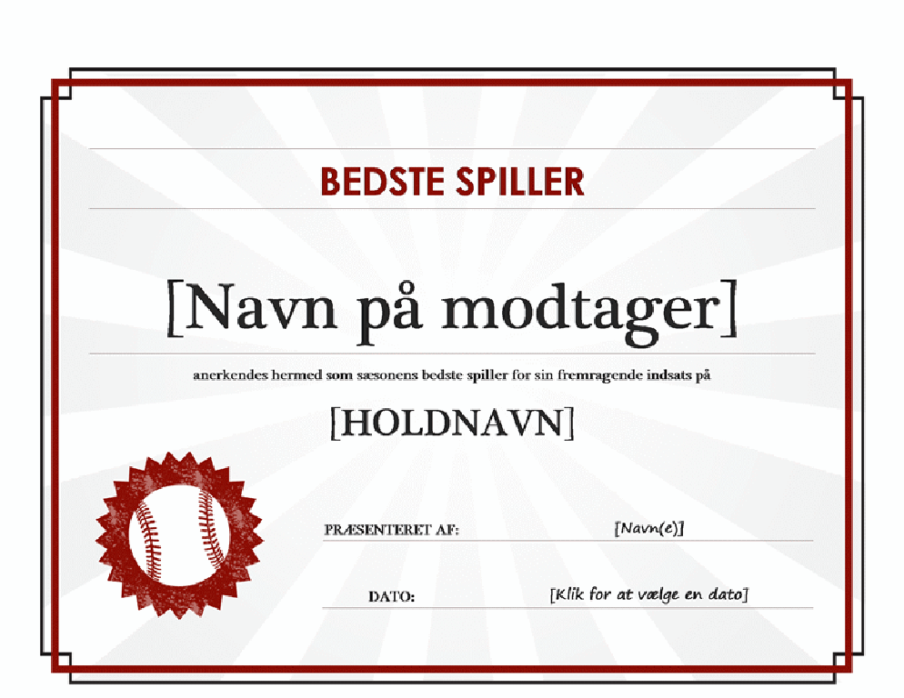 Certifikat til årets spiller Certifikat til årets spiller