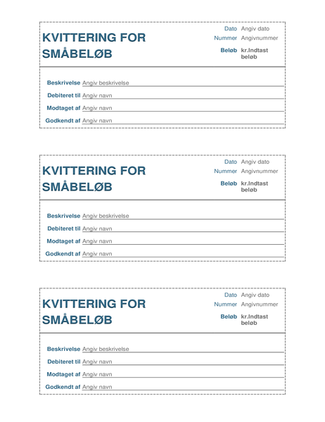 Kvittering for småbeløb (3 pr. side) Kvittering for småbeløb (3 pr. side)