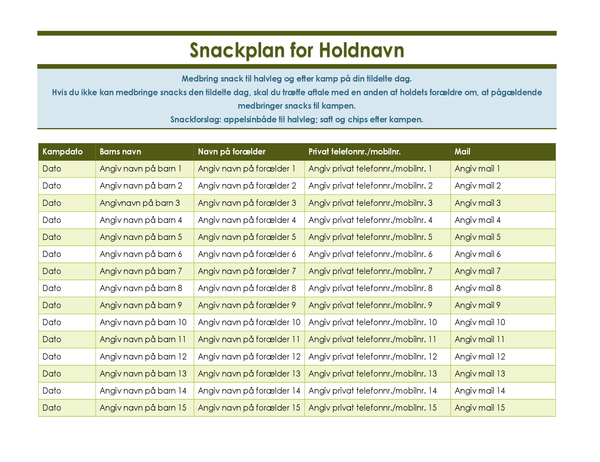 Tilmeldingsark til at medbringe snacks til ungdomssport Tilmeldingsark til at medbringe snacks til ungdomssport