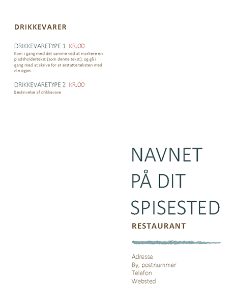 Menukort til restaurant Menukort til restaurant