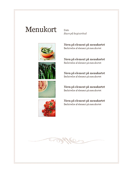 Menukort for begivenhed (Simpelt design)