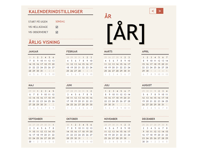 Evighedskalender med helligdage
