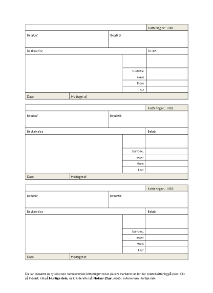 Kvittering (startnummer 1001, 3 pr. side) Kvittering (startnummer 1001, 3 pr. side)