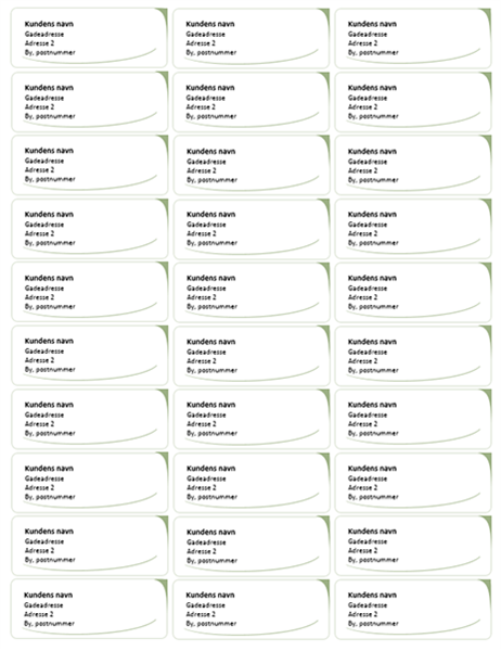 Adresseetiketter (Grøn bølge-design, 30 pr. side) Adresseetiketter (Grøn bølge-design, 30 pr. side)