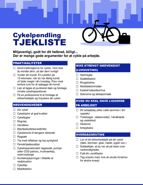 Tjekliste til cykelpendling Tjekliste til cykelpendling