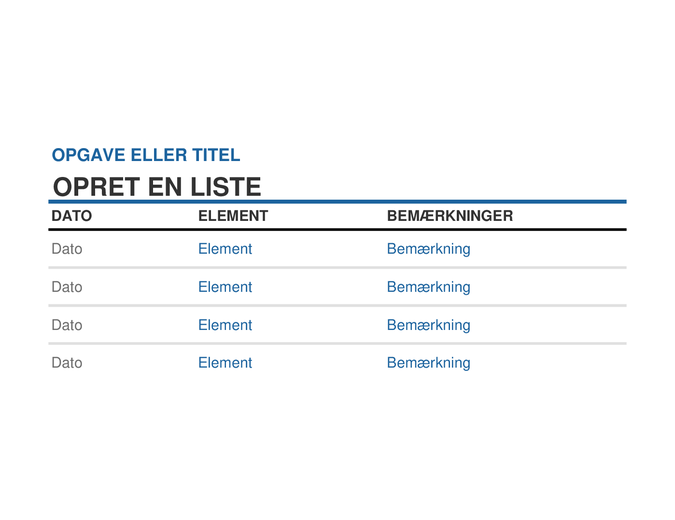 Opret en liste Opret en liste