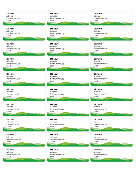 Adresseetiketter (Grøn bølge-design, 30 pr. side) Adresseetiketter (Grøn bølge-design, 30 pr. side)