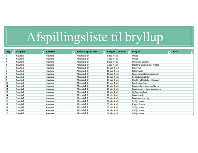 Afspilningsliste til bryllup Afspilningsliste til bryllup
