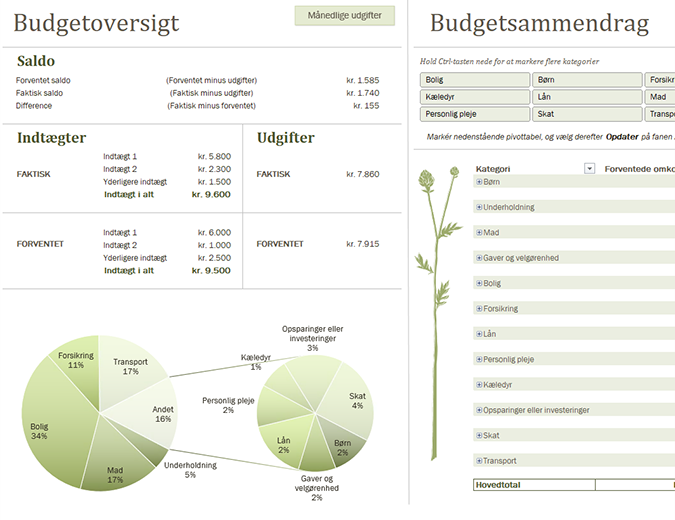 Familiebudget (månedlig) Familiebudget (månedlig)