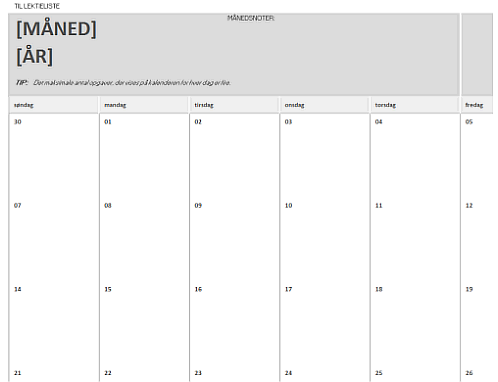 Forberedelseskalender Forberedelseskalender